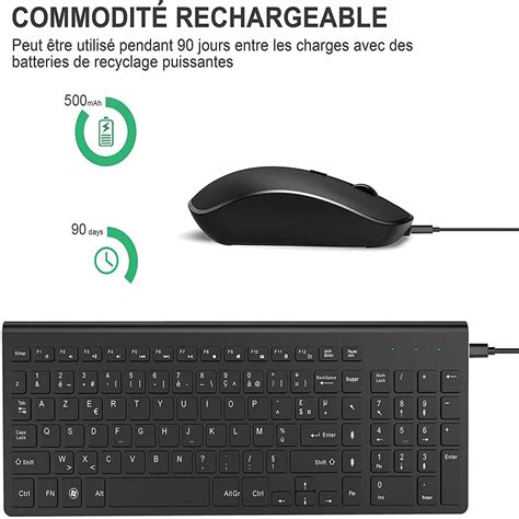 Lopnglng French Keyboard Wireless Keyboard And Mouse Combo 24g Rechargeable Azerty Keyboard Set