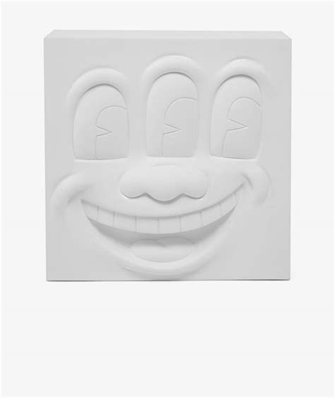 White Medicom Toy Three Eyed Smiling Face Statue X Keith Haring Svd