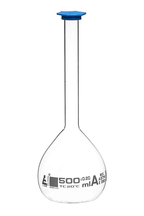 Eisco Volumetric Flask 500ml Class A Astm Tolerance ±0200ml Blue Snap Cap Single