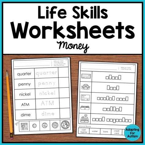 Life Skills Worksheets Money Vocabulary Autism Work Tasks