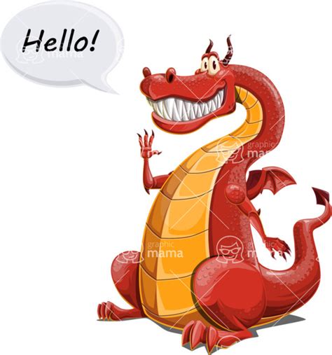 Big Red Dragon Cartoon Character Hello Graphicmama