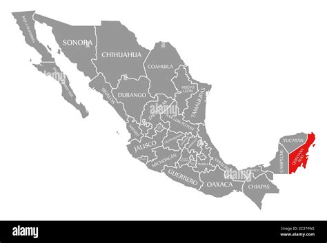 Quintana Roo red highlighted in map of Mexico Stock Photo - Alamy