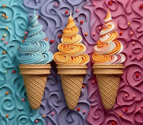 Premium AI Image Three Ice Cream Cones With Different Colors Of