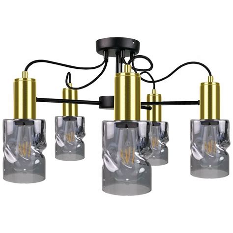 Keter Inger Multi Arm Semi Flush Ceiling Light Black Gold Cm X E