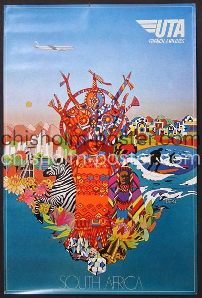 Uta French Airlines South Africa Original Vintage Poster Chisholm