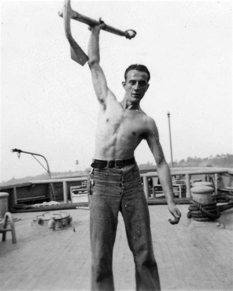 Navy Sailor Man Male Shirtless Holding Usn Ship Anchor 40s Ww2