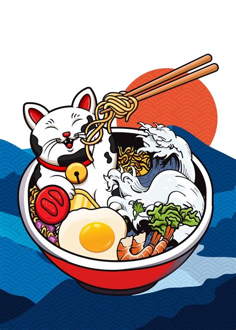 Manekineko Lucky Cat Ramen Poster By Saphira Design Displate