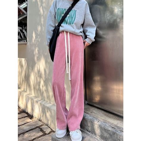 Angelcity Elastic Waist Wide Leg Pants Baggy Straight Cut Shopee