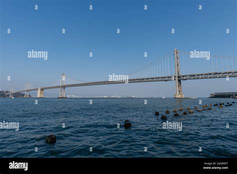 Scenic Bay Bridge Vista At Sunset San Francisco California Stock