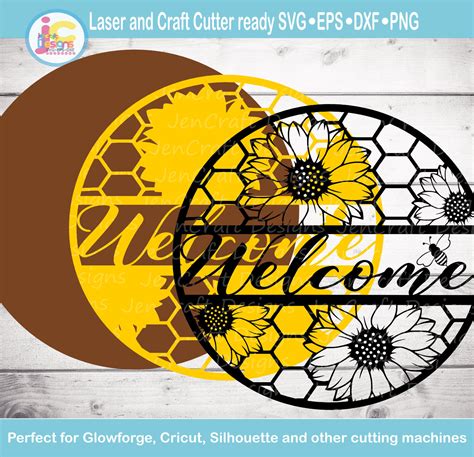 Sunflower Welcome Sign Summer Decor Welcome Svg Round Wood Etsy