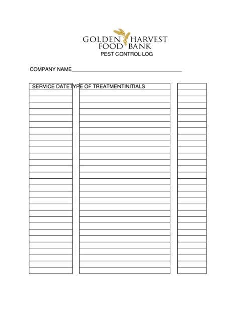 Pest Control Log Printable Pdf Download