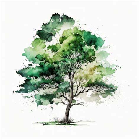 Ilustração de árvore verde em aquarela ai generativexa Foto Premium