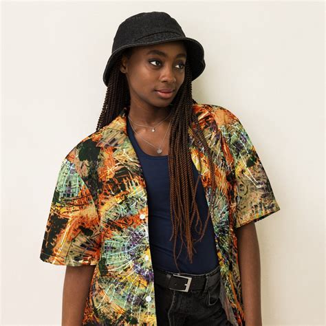 Unisex Button Front Shirt Tie Dye Swirl Print Modern Retro Style Short