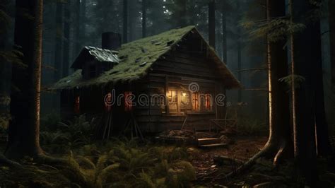 Creepy Cabin In The Forest Generative Ai Stock Illustration