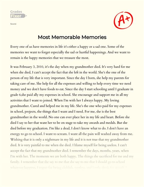 The Role of Memorable Memories in Our Lives: [Essay Example], 605 words