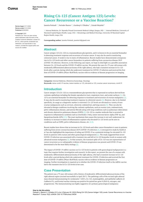 Pdf Rising Ca 125 Cancer Antigen 125 Levels Cancer Recurrence Or A