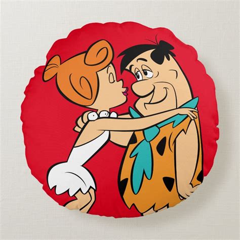 The Flintstones Wilma Kissing Fred Round Pillow Animated Cartoons Flintstones Vintage Cartoon