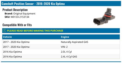 2016 2020 Kia Optima Camshaft Position Sensor Original Equipment