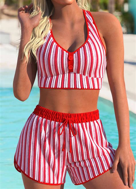 Drawstring High Waisted Red Bikini Set Rosewe USD 36 98