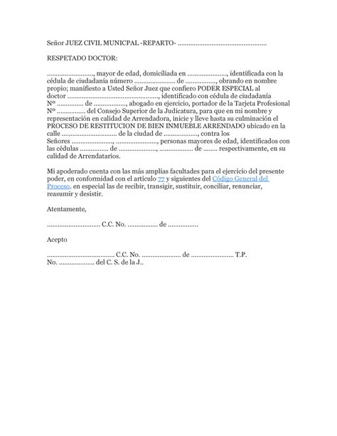 Poder especial para representar en proceso de restitución de bien