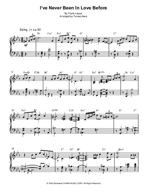 Ive Never Been In Love Before Arr Tunescribers Sheet Music Frank