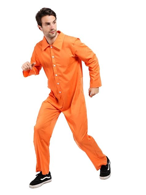 Mens Prisoner Jumpsuit Cosplay Halloween Costume For Adult Orange