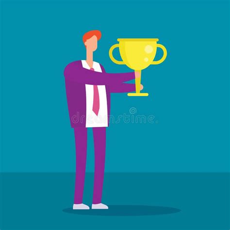 Businessman Businesswoman Holding Winning Trophy Stock Illustrations