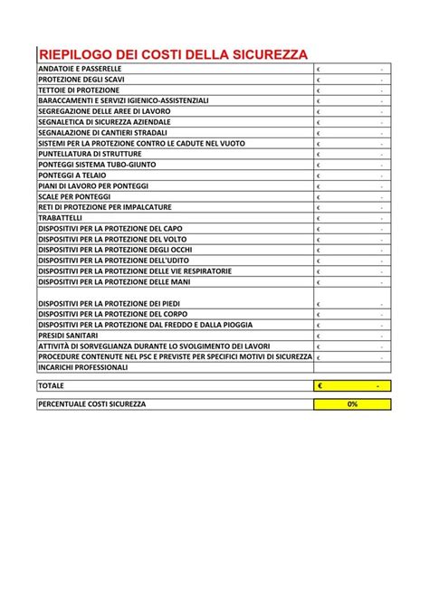 Calcolo Oneri Sicurezza In Excel