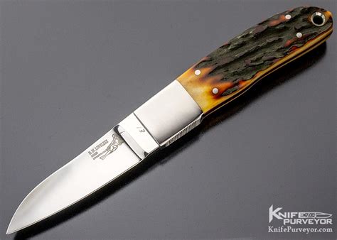 Bob Loveless Custom Knife Double Nude Logo Amber Stag Crooked Skinner