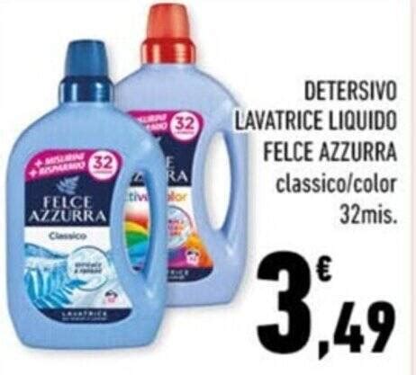 DETERSIVO LAVATRICE LIQUIDO FELCE AZZURRA Classico Color 32mis Offerta