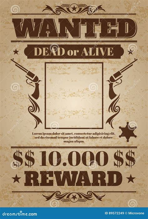 Wanted Poster Old Distressed Western Criminal Vector Template Dead Or