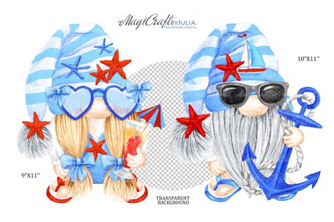 Watercolor Summer Gnomes Beach Clipart Gnome Png Hand Drawn Etsy