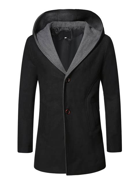 Mens Wool Coat Winter Long Trench Coat Classic Hooded Jacket Top Coat