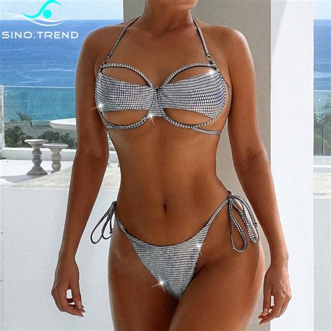 Sino Trend Ready Stock Woman Swimming Suit Sexy Halter Underwired Cut