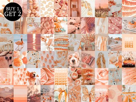 Boujee Boho Peach Aesthetic Wall Collage Kit 60pcs Instant Etsy