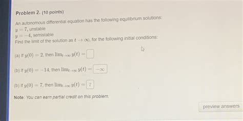 Solved Problem 2 10 Points An Autonomous Differential Equation Has