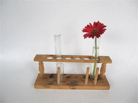 Vintage Science Test Tube Holder With Three Test Tubes Flower Etsy