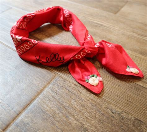 Personalized Hand Embroidered Bandana With Rose Accents Etsy