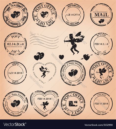 Romantic Grungy Post Stamps For Valentine Day Vector Image