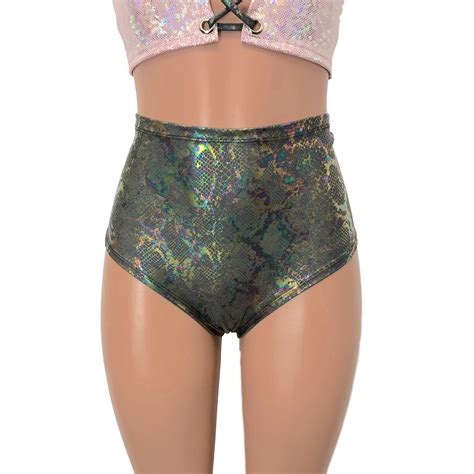 Scrunch Bikini High Waist Gray Holographic Snakeskin Etsy