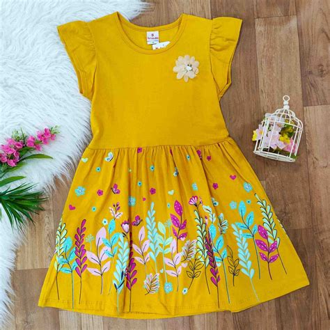 Vestido Infantil Brandili Amarelo Barrado Flores Xuxuzinhos Baby