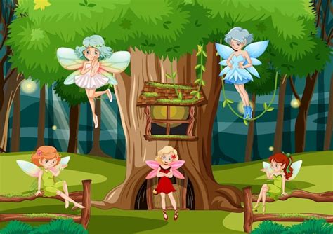 Premium Vector Fantasy Forest With Cute Fairies