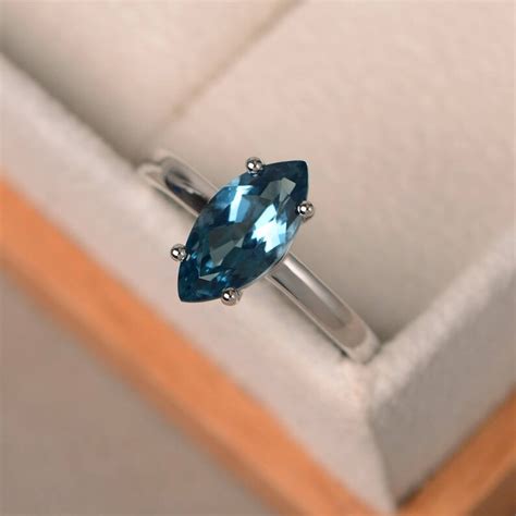 Marquise Cut Gemstone London Blue Topaz Ring Promise Ring Etsy