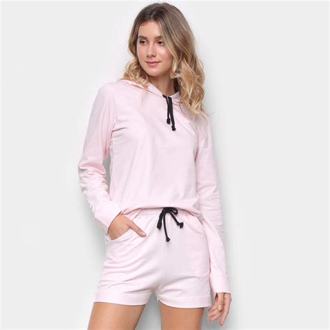 Conjunto Moletom E Short Básico Liso Feminino Fashion Style Rompers