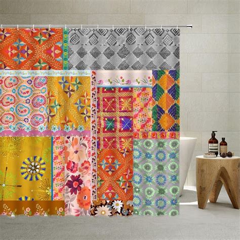 Joocar Retro Boho Patchwork Shower Curtain Rustic Farmhouse Colorful