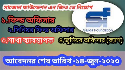 সজদ ফউনডশন এনজও নতন নযগ ২০২৩ Sajida Foundation Ngo Job