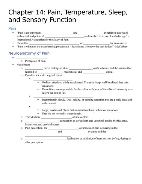 Chapter 14 Notes Pain Temperature Sleep And Sensory Function