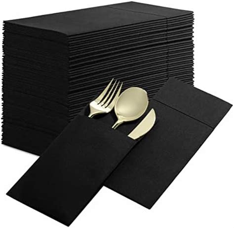 Kmakii Pack White Paper Dinner Napkins With Built In Flatware