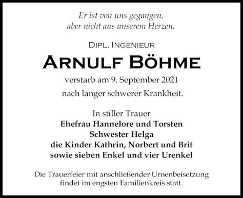 Traueranzeigen Von Arnulf B Hme Trauer Anzeigen De