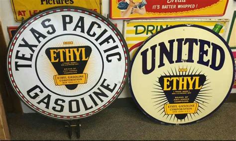 Original Texas Pacific Ethyl United Ethyl Porcelain Signs Latas